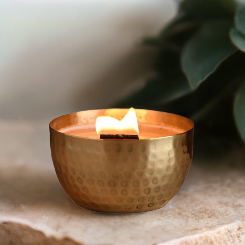 Brass Hammered Bowl Candle